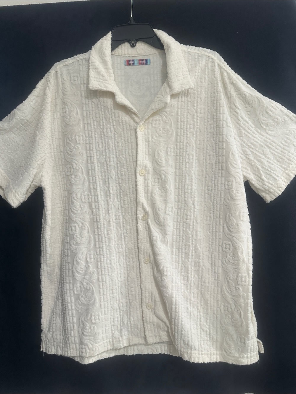 Urban Outfitters White Textured Short-Sleeve Button-Down Shirt